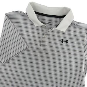 Under Armour Kids Youth YLG Golf Polo Shirt Gray Black Stripe Short Sleeve‎